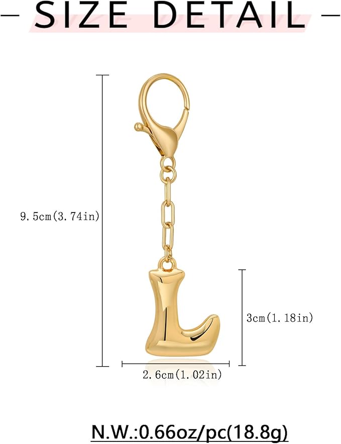 WOWORAMA Initial Letter Keychain for Women Chunky Gold Bubble Letter Bag Charm Purse Charm Personalized Keyrings Accessories