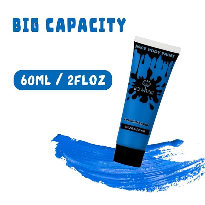 Bowitzki Face and Body Paint 2oz Cream Makeup 60ml Water Based Face Painting Special Effects For Adults Children Kids Halloween Christmas Party Stage Cosplay (Blue)