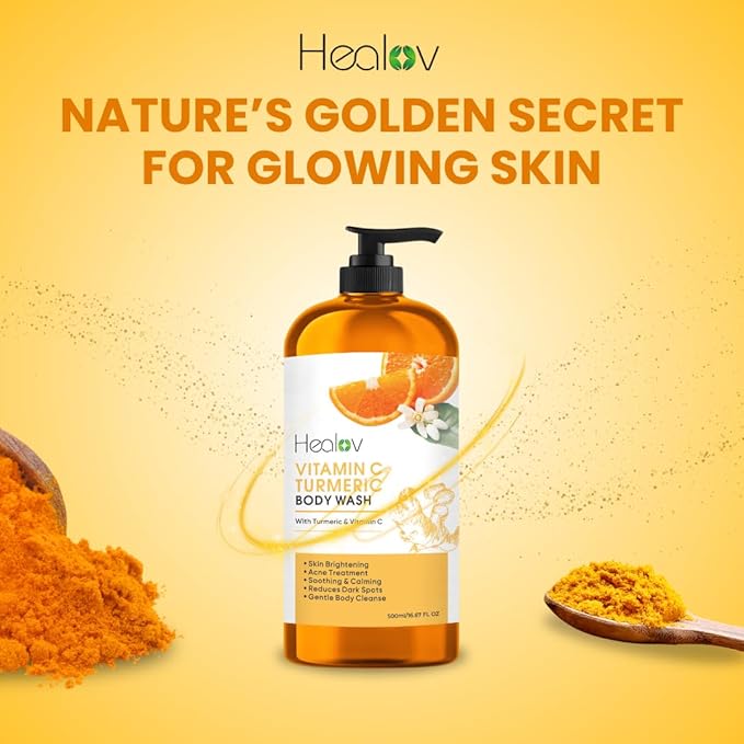 Turmeric Body Wash – Natural Skin Brightening Soap for Dark Spots & Hyperpigmentation – Exfoliating Turmeric Face & Body Wash for Scars, Glow & Gentle Daily Cleansing – Plant-Based Liquid Bath Soap