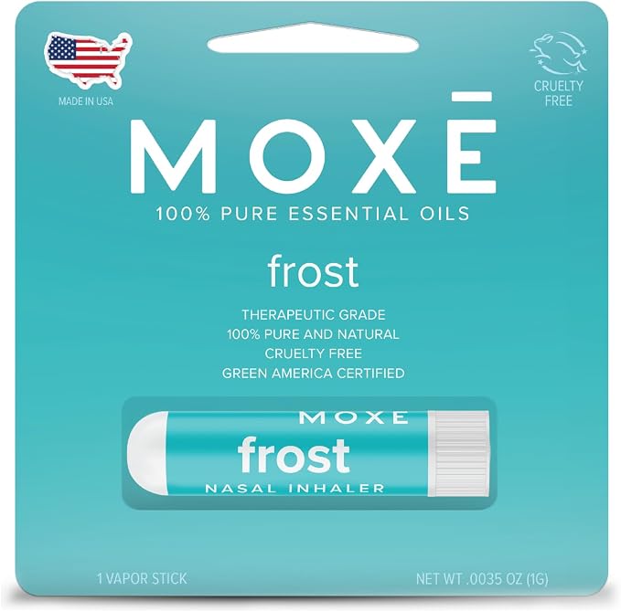 MOXE Frost - Energizing Aromatherapy Nasal Inhaler - Alleviate Headaches, Boost Focus & Energy - Cooling Sinus Blaster - Includes Peppermint, Eucalyptus, & Wintergreen Essential Oils - USA (1-Pack)