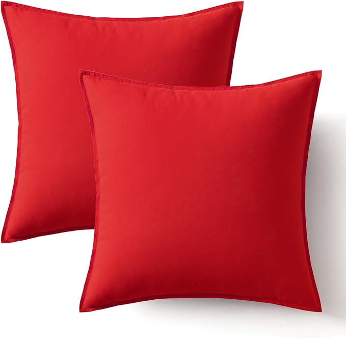MIULEE Euro Shams Decorative Linen Pillow Covers 24x24 Inch Christmas Red | Pack of 2, Boho Farmhouse Modern Soft Accent Throw Pillows, Neutral Cushion Covers, Home Decor for Bed Sofa Couch Living Room