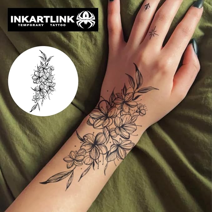 INKARTLINK Semi Permanent Tattoo, 15-day Temporary Tattoo, Flower Tattoo for Women, Waterproof and Anti-reflective, Exquisite Packaging, Unique Design (Flowers 1)
