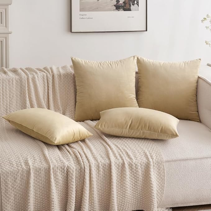 MIULEE 12x20 Inch Lumbar Velvet Throw Pillow Cover Set of 1 Beige | Soft Luxury Decorative Throw Pillow Cover, Single Rectangle Cushion Case, Home Decor for Chair Couch Sofa Bedroom Car Bed