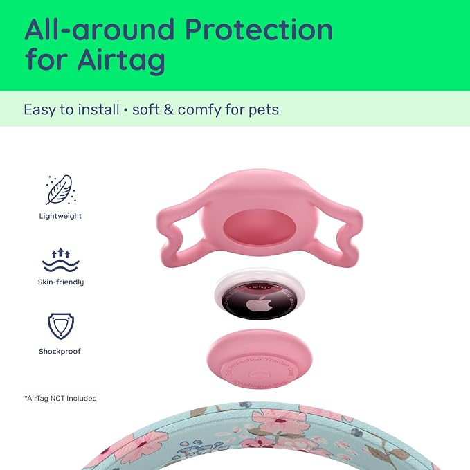 Premium AirTag Dog Collar,with IP68 Waterproof Airtag Holder,Stylish Design | Cute Pattern Original,Soft,Breathable,Lightweight,Ultra-Durable Buckle,Adjustable,Comfortable for Small Medium Large Dogs