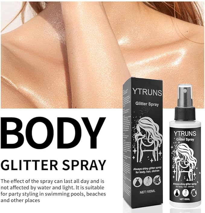 Glitter Spray for Hair and Body, Body Glitter Hairspray for Clothes, Music Festival Face Glitter for Women