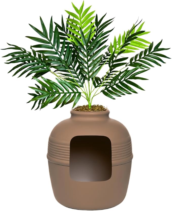 Good Pet Stuff Hidden Litter Box Planter, Decorative Cat Litter Enclosure with Carbon Filter, Upgraded Design, Easy to Clean, Replacement Kit, Original Round Style, Terracotta Brown