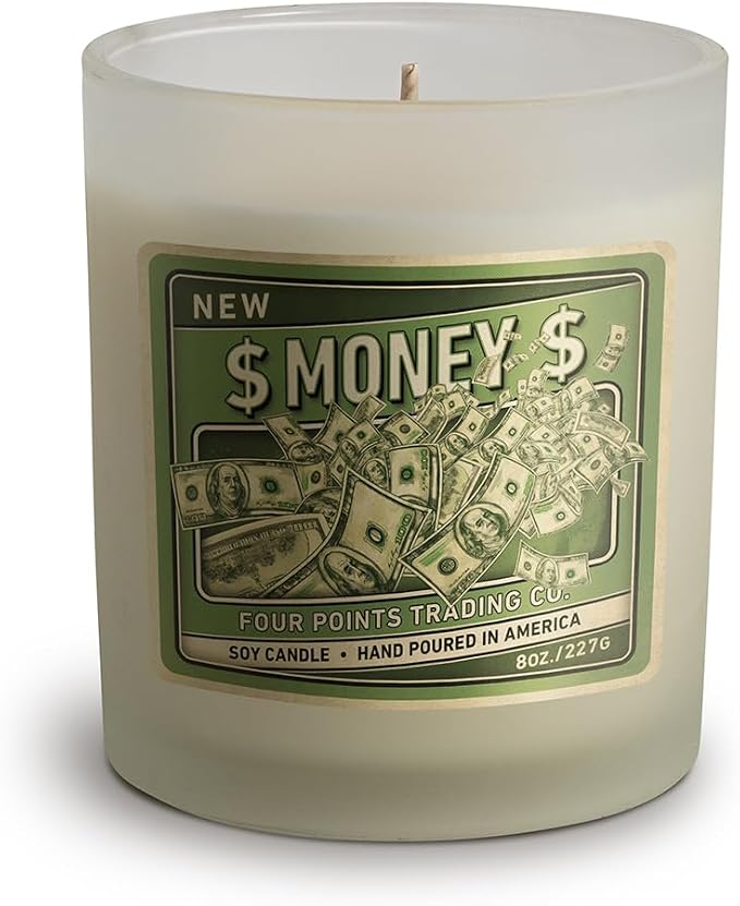Money Scented 8 Oz Soy Aromatherapy Candle w/Jar - Four Points Trading Co.