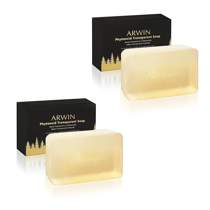 ARWIN Glycerin Soap Bar 2 Pack (2x180g/6.3 oz) for Face & Body, Natural Transparent Soap for Sensitive Skin, Gentle Cleansing, Hydrating & Soothing with Phytoncide, Pine Scent, SLS & Triclosan Free