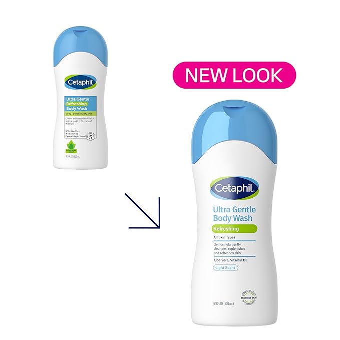 Cetaphil Ultra Gentle Refreshing Body Wash, Refreshing Scent For Dry to Normal, Sensitive Skin, 16.9 Fl Oz, with Aloe Vera, Vitamin B5, Hypoallergenic, Dermatologist Tested