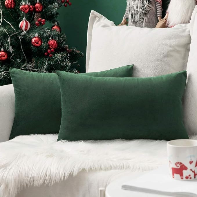 MIULEE 12x20 Inch Lumbar Velvet Throw Pillow Covers Army Green | Pack of 2 Soft Solid Decorative Pillow Covers, Modern Luxury Home Decor, for Chair Couch Sofa Bedroom Livingroom