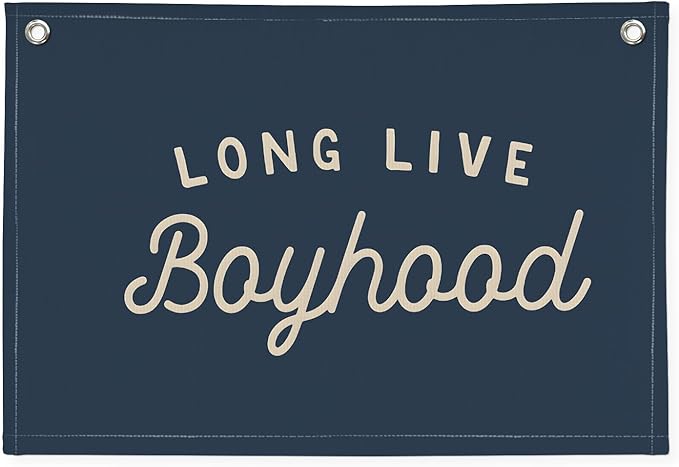 Navy Blue Decor Long Live Boyhood Banner Boy Room Decor, Banner Flag Nursery Playroom Wall Decor for Boys Bedroom Living Room Dorm Toddler Decorations Teen Boy Kid Banner Wall Hanging Linen Flag 30x20