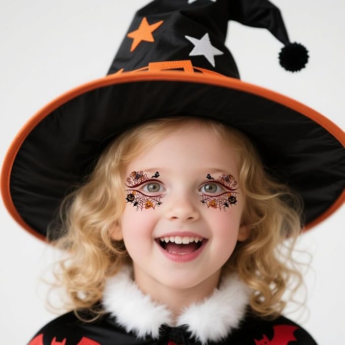 10 Sheets Halloween Temporary Tattoos Colorful Eye Fake Tattoos Halloween Mixed Styles Spider Web Tattoos Waterproof Cobweb Tattoo Cute Pumpkin Ghost Stickers for Kids Boys Girls Body Art Makeup