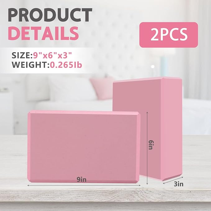 9"x6"x3" Yoga Blocks, Soft Non-Slip Surface Premium Foam Blocks, Supportive, Lightweight, Odor Resistant, Yoga Accessories for Pilates Meditation General Fitness Stretching Toning