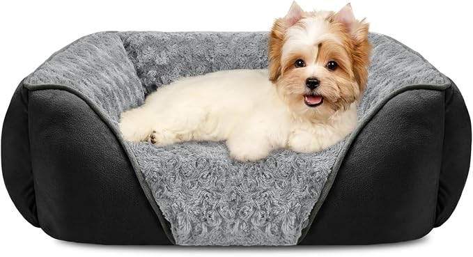 Small Dog Bed Rectangle Washable Orthopedic Soft Calming Sleeping Durable Pet Cuddler with Anti-Slip Bottom