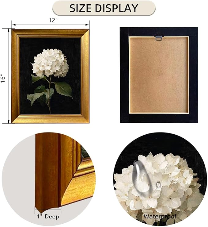 Hydrangea Floral Wall Art Vintage Flower Oil Painting Gold Framed Picture Wall Decor Artworks for Home Decor