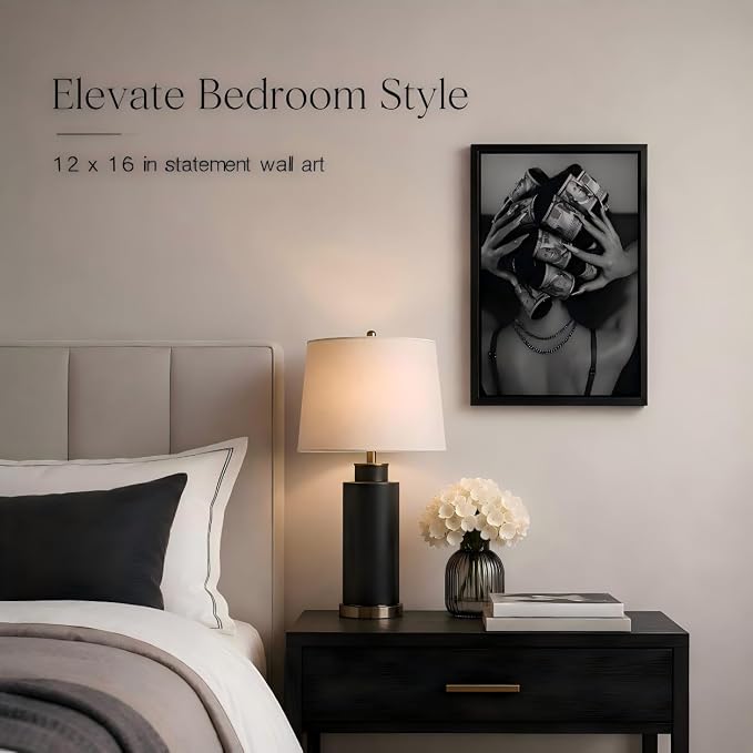 Framed Black and White Fashion Canvas Wall Art Luxury Feminist Picture Wall Decor Trendy Woman with Money on Head Poster Print for Girls Bedroom Apartment Dorm Bar Cart Home Decoration 12x16in