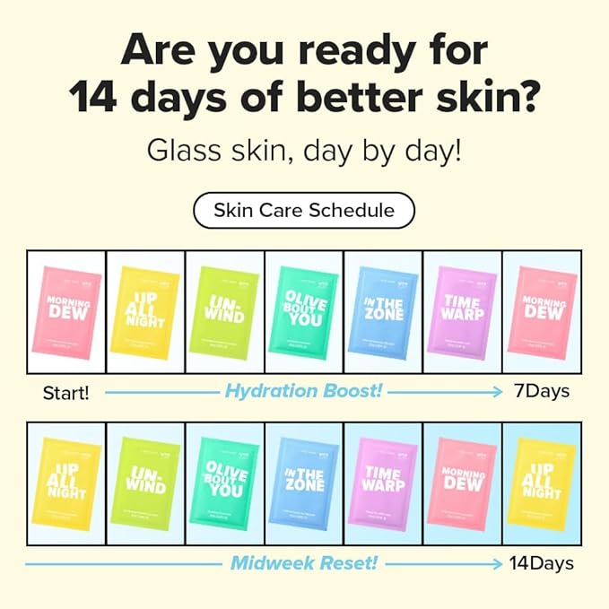 I DEW CARE Collagen Sheet Mask Variety Pack - 14 Days Facial Masks Skincare Korean | Hydrating Collagen Face Mask, Moisturizing Beauty Skin Care, Sheet Masks for Women, Stocking Stuffers,14EA
