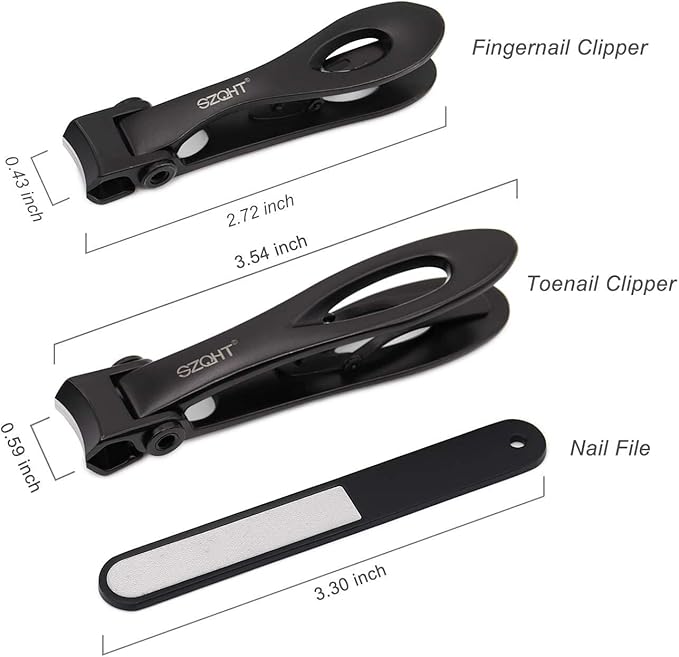 SZQHT Extra Wide Jaw Opening Nail Clippers for Thick Nails Cutter for Ingrown Toenail Clippers & Fingernails Manicure Set,Pedicure Kit,Men & Women(Black)