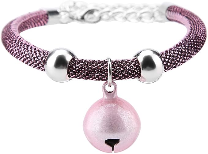 Japanese Pets Cat Collar, Adjustable Kitty Kitten Necktie Nylon Necklace Grooming Accessories Pet Supplies with Bell Extension Chain for Wedding Party Birthdays Photoshot (Pink)