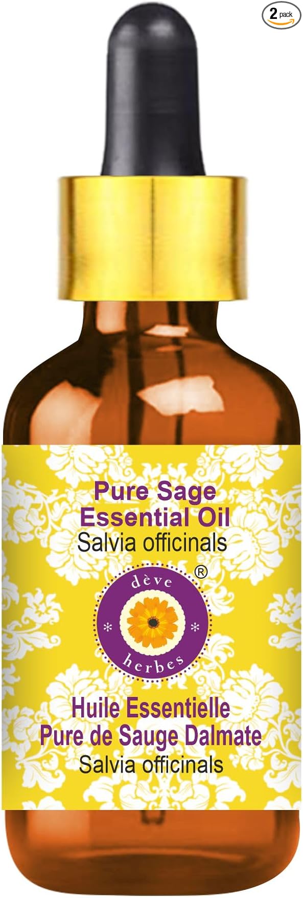 Deve Herbes Pure Sage Essential Oil (Salvia officinalis) with Glass Dropper Steam Distilled 50ml (1.69 oz)