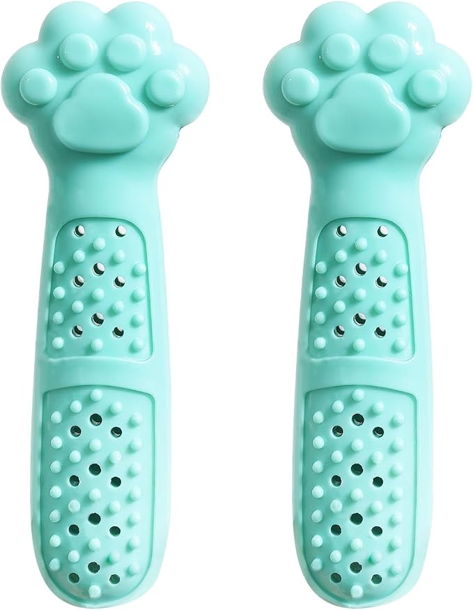 Cat Teething Toy, Cute Cat Paw Kitten Chew Toys for Cat Dental Care, Cat Treat Dispenser Toy for Kitten Chewing, Kicking and Boredom Releasing, Pet Puzzle Toys for Indoor Cats (Green-2 PCS)