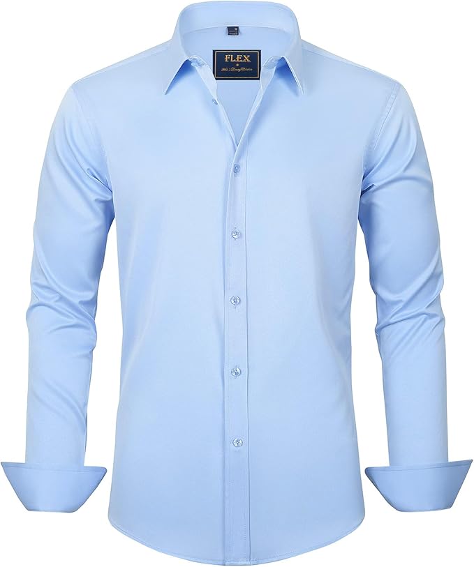 J.VER Men's Dress Shirts Solid Long Sleeve Stretch Wrinkle-Free Formal Shirt Business Casual Button Down Shirts