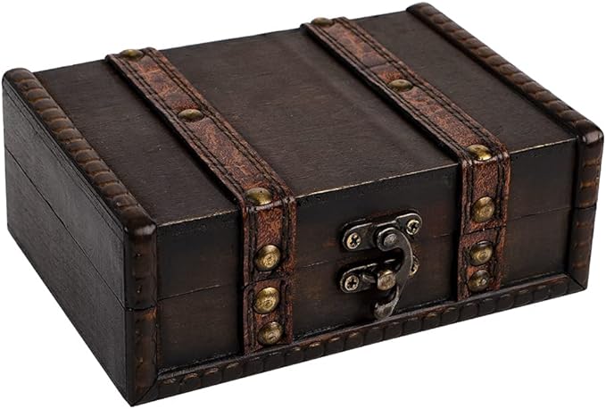WaaHome Treasure Box for Kids 6.2" Pirate Treasure Chest Small Decorative Wooden Box for Storage Keepsakes Jewelry Tarot Cards Trinkets Dice and Home Decor Gifts