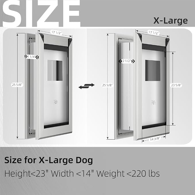 MAVRICFLEX Heavy Duty Dog Door for X-Large Dogs Up to 220LBS, Aluminum Frame Dog Door with Double Sliding Panel and 2 Soft Flaps, Easy to Install, Extra-Large, White