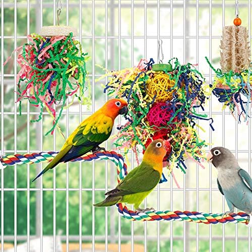 Foraging Bird Toys - Shredding Parakeet Toys with Rope Perch for Conure, Cockatiel, Budgies, Lovebird, Parrotlet