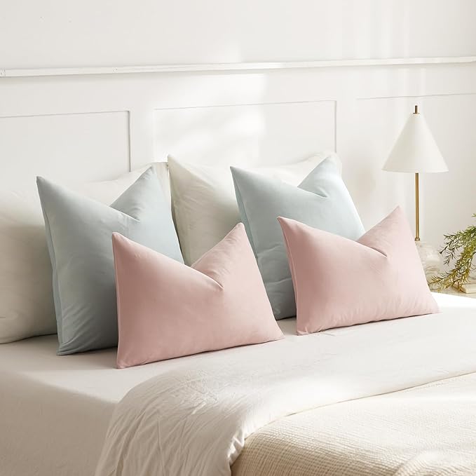 Throw Pillow Covers 16x16 Light-Blue: Pack of 2 Cozy Soft Velvet Square Modern Luxury Decorative Throw Pillow Cases for Sofa Couch Living Room Bed Home Decor