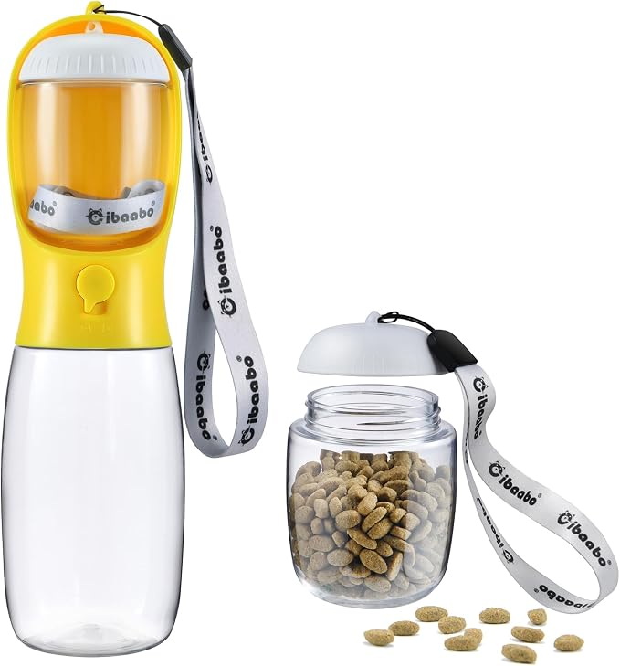 Cibaabo Dog Water Bottle Portable with Food Container & Filter for Travel | Feeding & Hydration | Travel Water Bowl | Portable Pet Dispenser | Dog Gifts | Puppy Essentials | for Hiking Camping Beach
