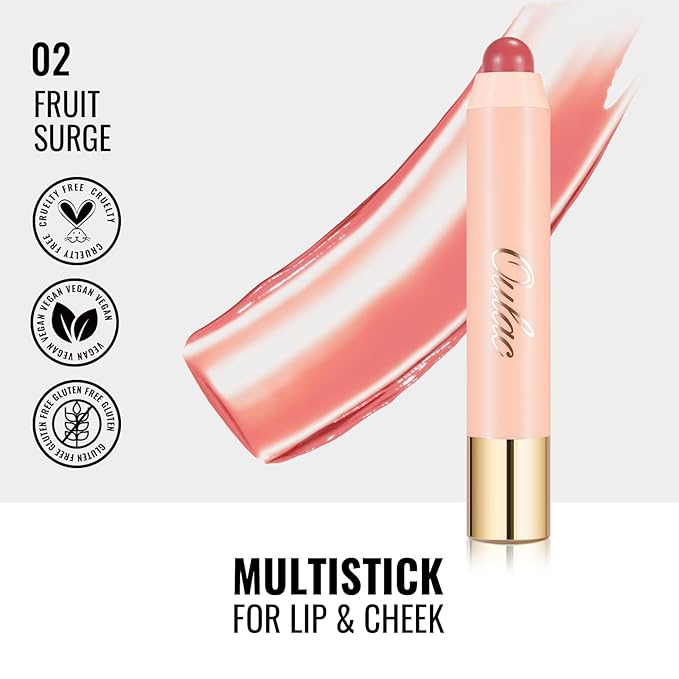 Oulac Pink Lipstick - Lipstain and Blush Duo, Tinted Lip Balm, Moisturising and Nourishing, Glossy Finish, Vegan, Fruit Surge(02)