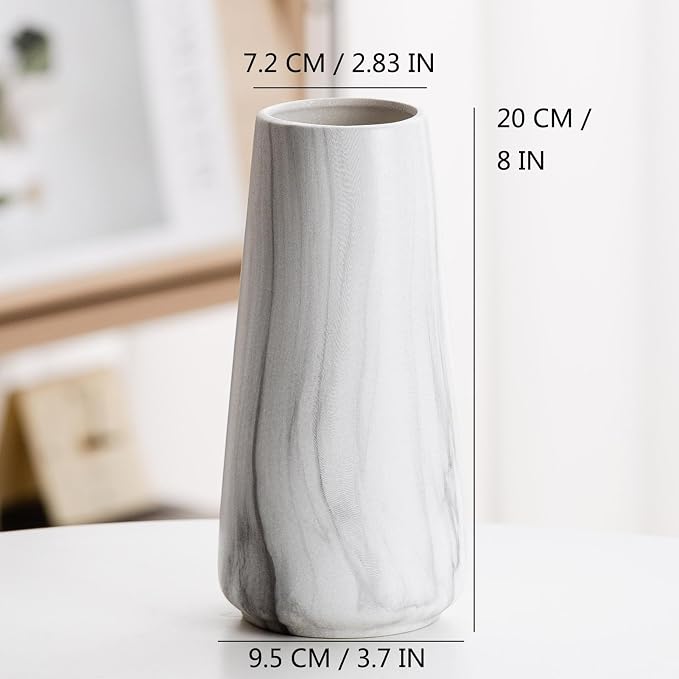 Simple Boho Ceramic Flower Vase for Home Decor (Marble White,Big) | 8'' Modern Farmhouse Vase for Flower Plant Pampas Grass, Fit for Table Shelf Centerpieces, Living Room Kitchen Wedding Gift