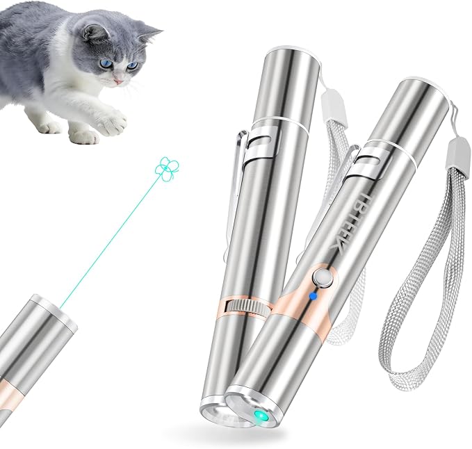 TBTeek Cat Toy, Green Light, with Metal Case,7 Patterns, 2 Pieces | Rechargeable, Interactive Cat Toys Dog Chase Light for Fun Playing Exercise
