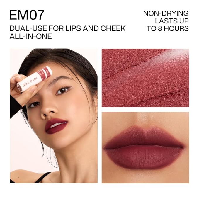 INTO YOU Matte Lipstick for Women, Matte Red Lipstick Long Lasting, Multi-Purpose for Lips and Cheek, Non-Stick Cup Not Fade Lip Stain Makeup Cosmetics Official Directly (EM07)