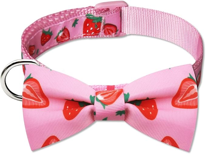 azuza Dog Collar Bow tie, Lovely Pink Dog Collars with Bowtie for Small Dogs