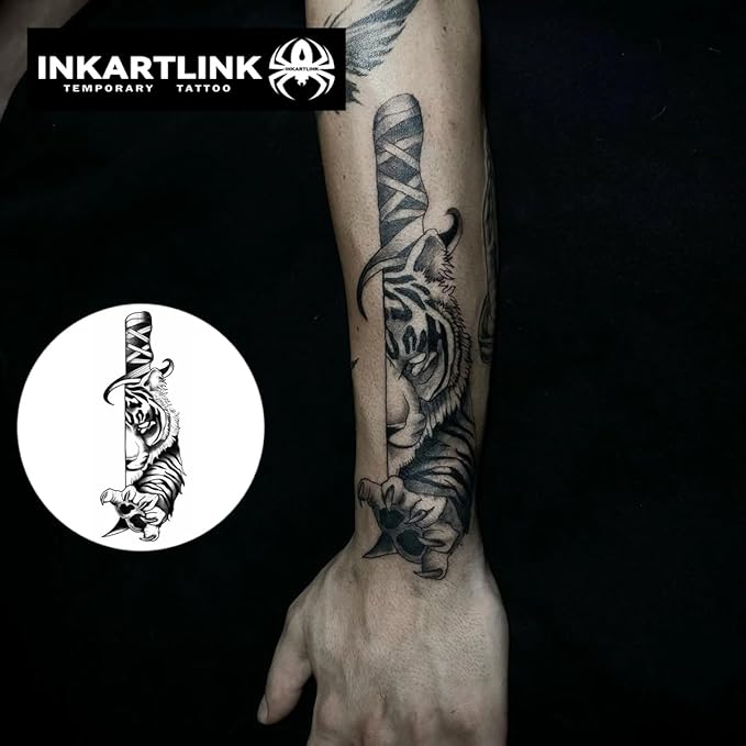 INKARTLINK Semi Permanent Tattoo, Creative Party Tattoo, Exquisite and Realistic Design, Interesting Tattoo Experience, Cruelty-free, Non-reflective, Waterproof (Tiger Knife)
