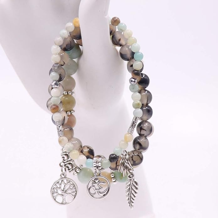 UEUC Tree of Life Yoga Healing Stone Bracelets,Multilayer Lotus Chakra Stone Reiki Bracelet Sets,Anxiety Crystal Natural Stone,for Women Stress Relief