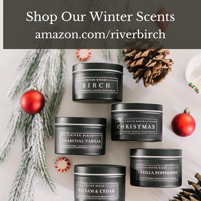 River Birch Candles Christmas Scented Candle | Premium, All-Natural, Non-Toxic, Soy Candles | 8 oz. Black Matte Tin Travel Candle | Cozy Relaxing Gifts for Home