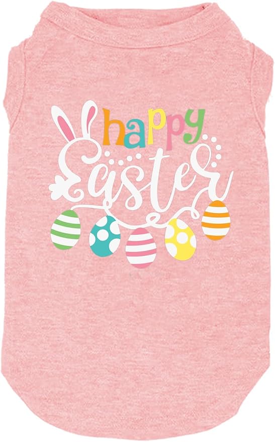 Happy Easter Shirts for Dog Funny Print Vest for Small Medium Large Dogs Soft and Light-Weight T Shirts Gift for Puppy (Large, Pink)