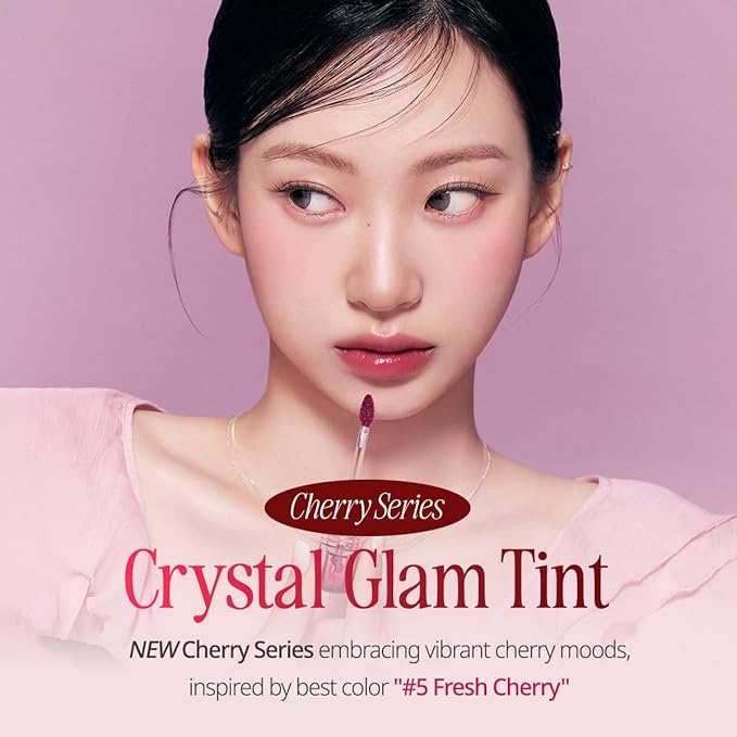 CLIO CRYSTAL GLAM TINT (CHERRY SERIES 028 DRY CHERRY), Glossy Finish, Lightweight, Buildable, Glass-Like, Smoothing, Long-Lasting, Vivid, Transparent, Shiny, Moisturizing Lip Stain, Korean Lip Tint