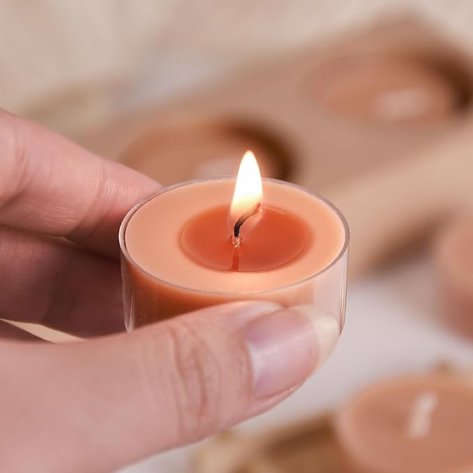 DEYBBY Natural Velvet Wood Scented Soy Wax Tealight Candles Bulk, Aromatherapy Luxury Tea Candle Set of 24-4 Hour Burning Great Gift