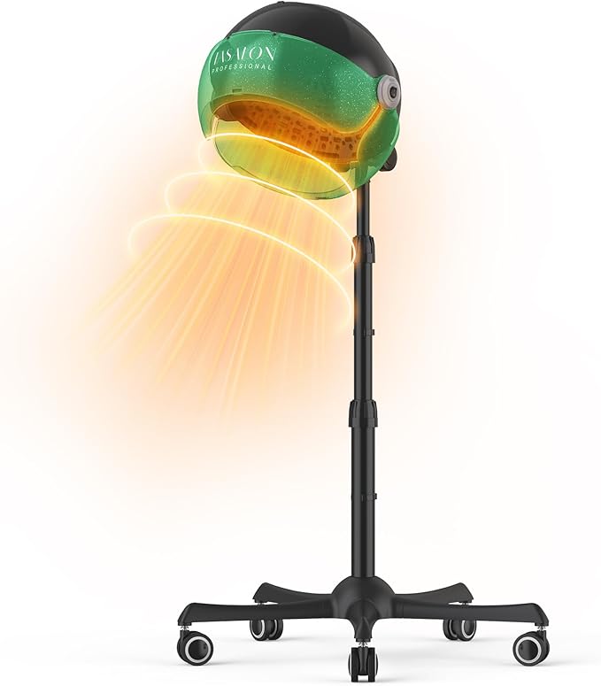 TASALON Professional Ionic Hooded 1875W Hair Dryer with 3 Temperature Settings, Transparent Glitter Visor, Side Switch, Rolling Wheels & Timer, Stand Blow Dryer for Salon, Spa and Home Use - Green