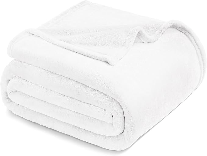 Exclusivo Mezcla Soft Large Fleece Throw Blanket for Couch, Pure White | 50x70 Inches, Double-Sided Brushed Flannel, Lightweight Plush Cozy Blanket for Home Decor, All Season, Machine Washable