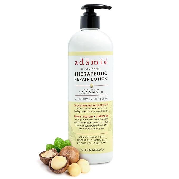 Adamia Therapeutic Repair Lotion with Macadamia Oil, For All Skin Types Even Sensitive Skin - Fragrance-Free, Paraben-Free, Non-GMO - 15 Fl Oz