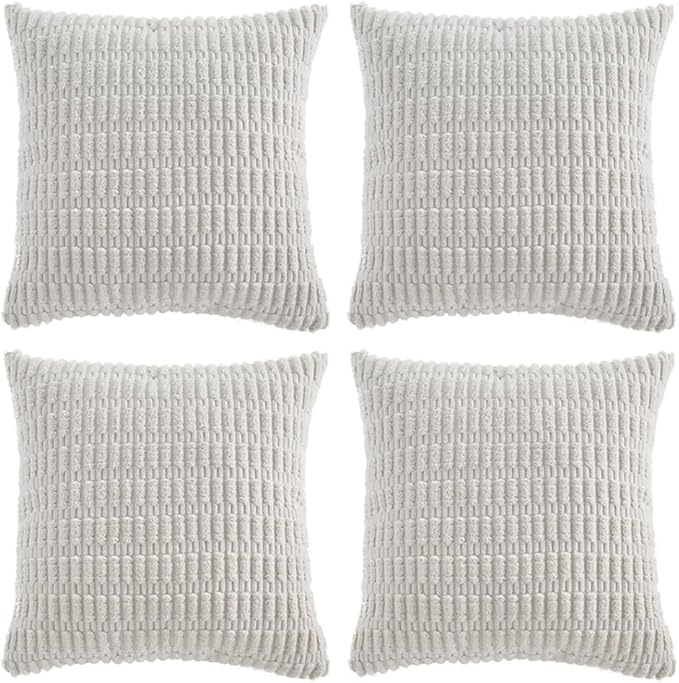 Fancy Homi 4 Packs Decorative Throw Pillow Covers for Living Room Couch Bed, Modern Farmhouse Boho Home Décor Accent Cushion Case, 18" x 18", White