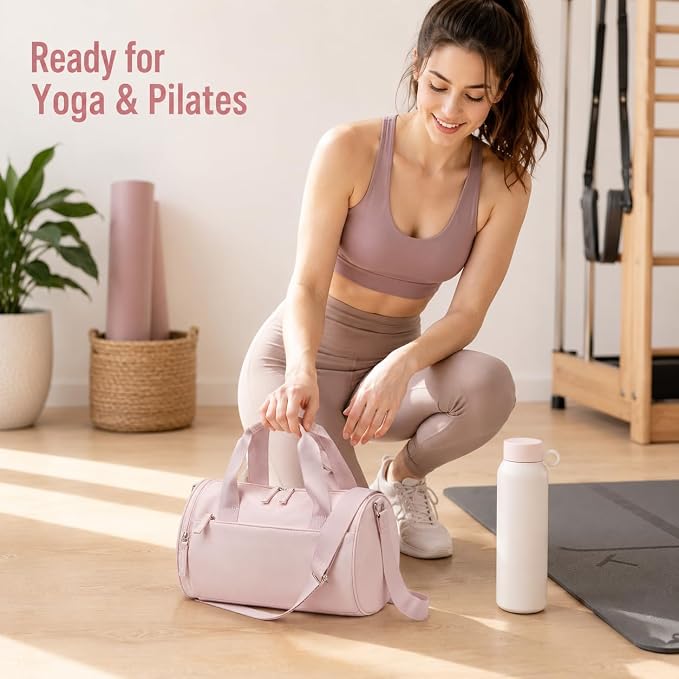 BTOOP Mini Gym Bag for Women, 12-Inch Small Duffle Bag with Wet Pocket and Coin Purse, Lightweight Water-Resistant Workout Bag for Yoga, Pilates, Dance and Travel (Pink)