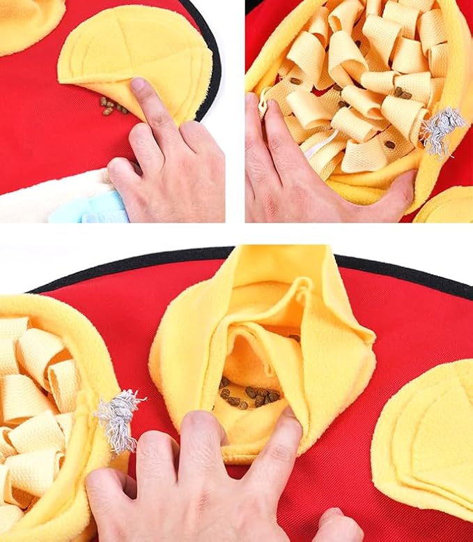 Vedem Small Animal Snuffle Mat Fleece Foraging Mats Interactive Feeding Toy Rabbit Guinea Pig Rat Hamster Anti Slip Treat Dispenser (Mushroom)