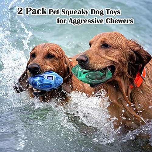 Pawzone 2 Pack Squeaky Dog Toys for Aggressive Chewers Large Medium Small Puppy Interactive Dog Chew Toy Durable Rubber Indestructible Tough Ball (Blue Green)