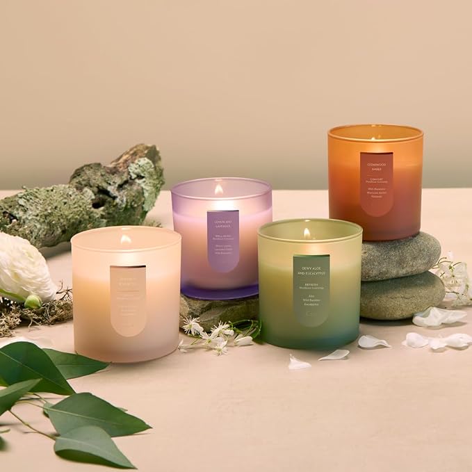 CUE Scented Candle |MoodBoost Essential Oils |OpenWick Clean Burning Candle | Soy Coconut Wax Blend | Candle for Home | Self-Care Gift for Women |Extended Burn Time (8.5oz, Lemon and Lavender)